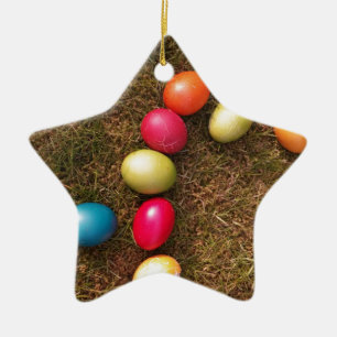 Colourful Painted Eggs in Garden, Easter Egg Ceramic Tree Decoration