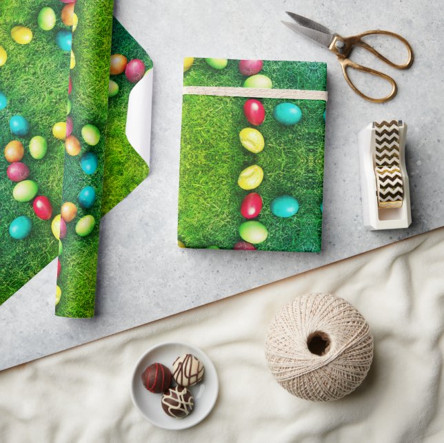 Colourful Painted Eggs in Grass, Funny Easter Egg Wrapping Paper (Crafts)