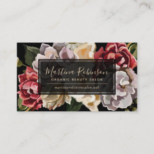 Colourful Painted Floral on Black Business Card