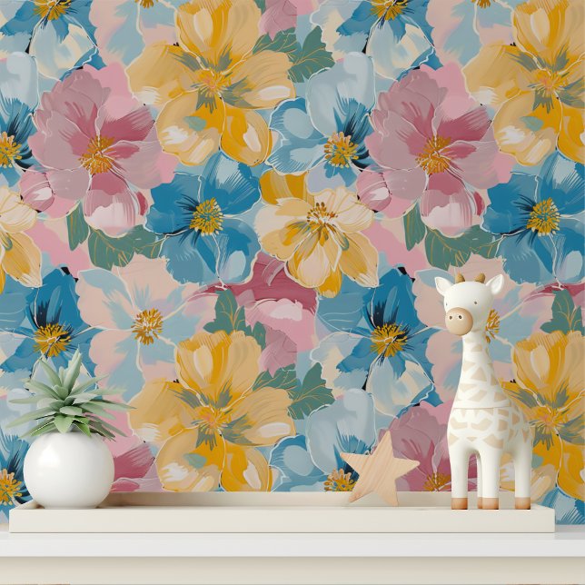 Colourful Painted Flowers Floral Pattern Wallpaper (Creator Uploaded)