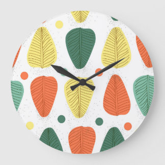 Colourful painted leaves, bright business backgrou large clock