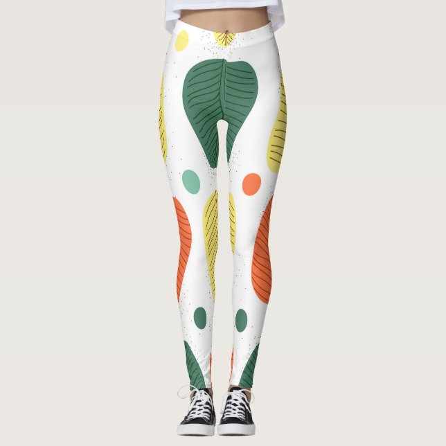 Colourful painted leaves, bright business backgrou leggings (Front)