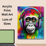 Colourful Painted Monkey with Headphones  Acrylic Print<br><div class="desc">Colourful Painted Monkey with Headphones - - Lots of sizes available - - See my store for more great designs</div>