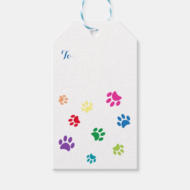 Colourful Painted Paw Prints Gift Tags (Front)