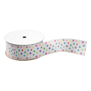 Colourful Painted Paw Prints Grosgrain Ribbon