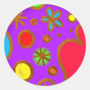 Colourful Painted Purple Red Blue Classic Round Sticker
