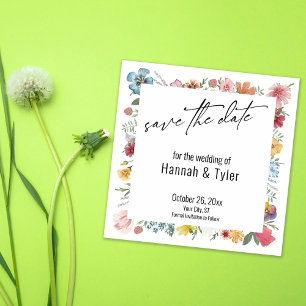Colourful Painted Watercolor Meadow Wildflower Save The Date