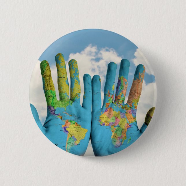 Colourful Painted World Map in Hands, Art Photo 6 Cm Round Badge (Front)