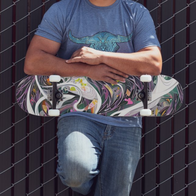 Colourful Painting Curves Abstract Art Skateboard (Outdoor 3)