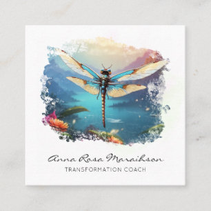 *~* Colourful painting Lotus Abstract Dragonfly Square Business Card