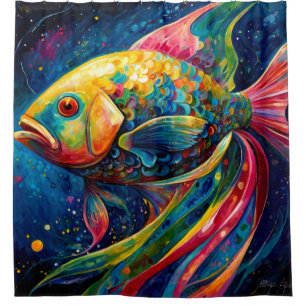 Colourful Painting of a Fish shower Curtains