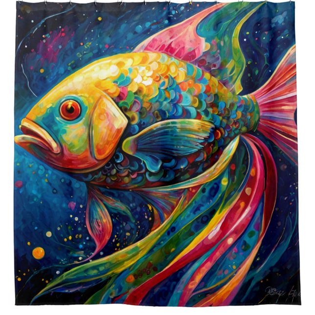 Colourful Painting of a Fish shower Curtains (Front)