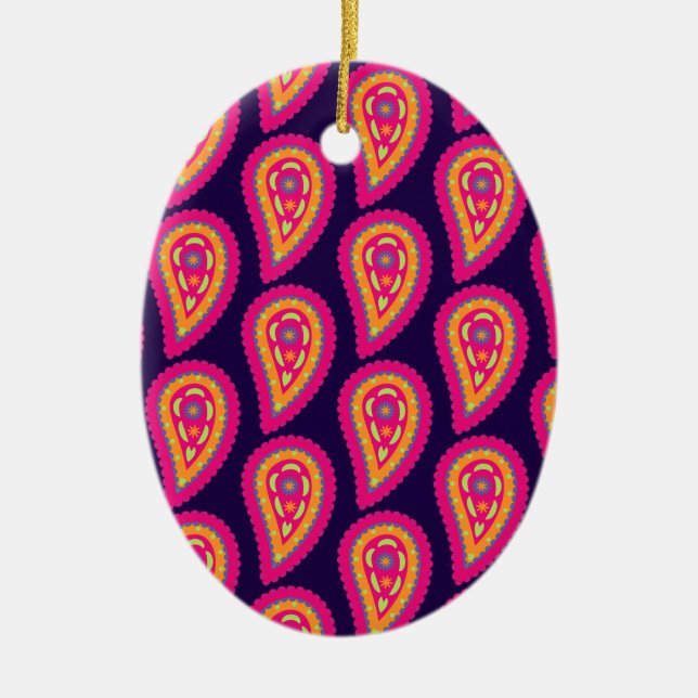 Colourful Paisley Ceramic Tree Decoration (Front)