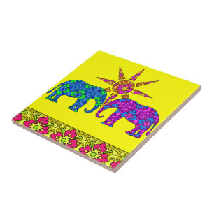 Colourful Paisley Elephants Tile Trivet