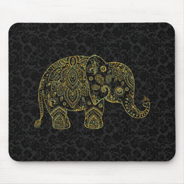 Colourful Paisley Floral Elephant Illustration Mouse Pad (Front)
