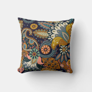Colourful Paisley: Floral Indian Wallpaper. Cushion