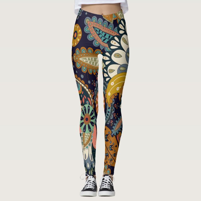 Colourful Paisley: Floral Indian Wallpaper. Leggings (Front)