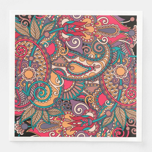 Colourful Paisley Floral Ornament Napkin (Front)