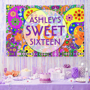 Colourful Paisley Floral Sweet 16 Birthday Banner