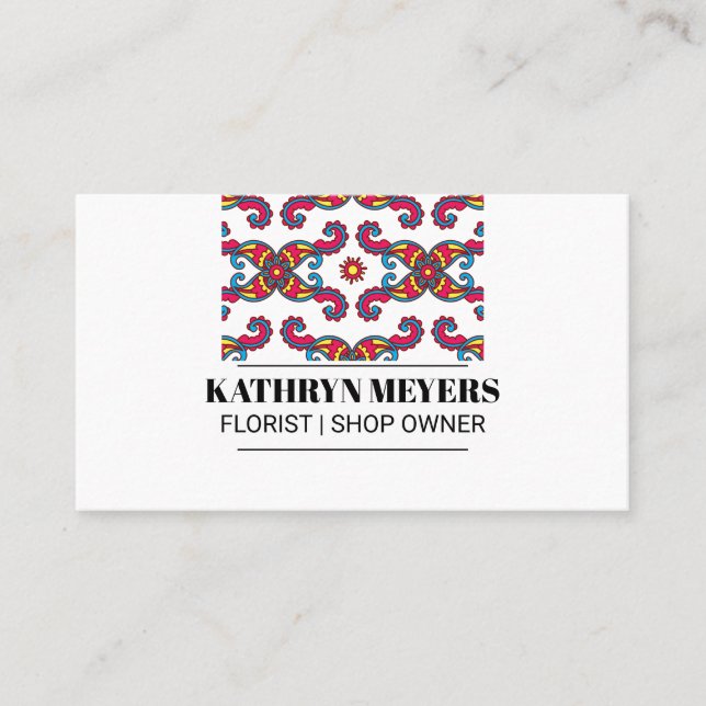 Colourful Paisley Flower Pattern Business Card (Front)