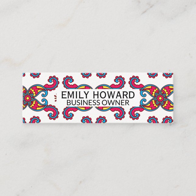 Colourful Paisley Flower Pattern Mini Business Card (Front)