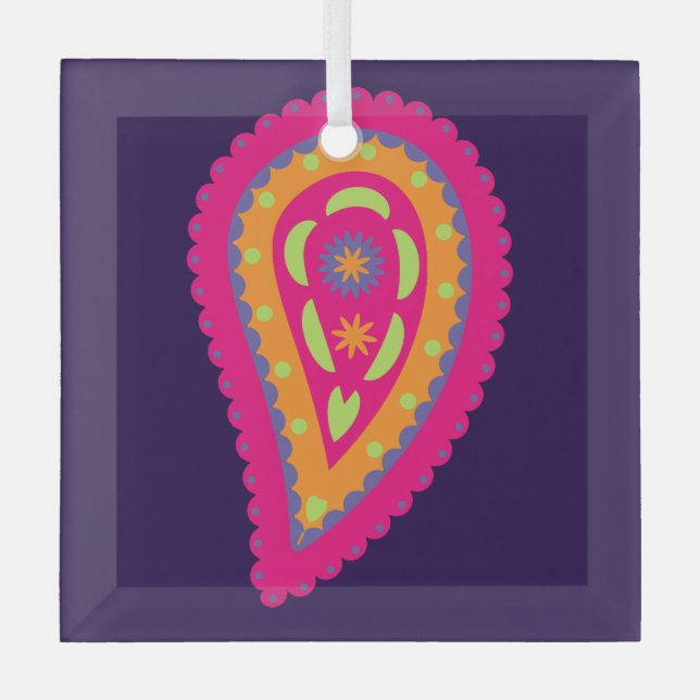 Colourful Paisley Glass Tree Decoration (Front)