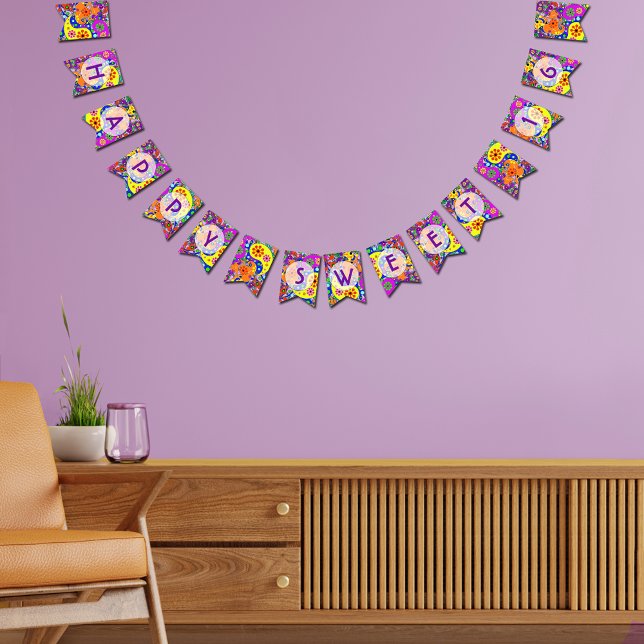 Colourful Paisley Happy Sweet Sixteen Bunting (Creator Uploaded)