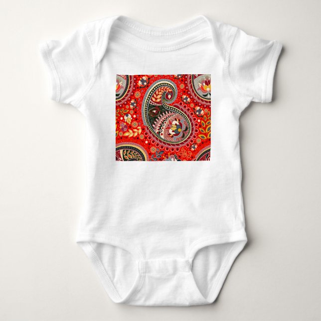 Colourful Paisley Indian Seamless Pattern Baby Bodysuit (Front)