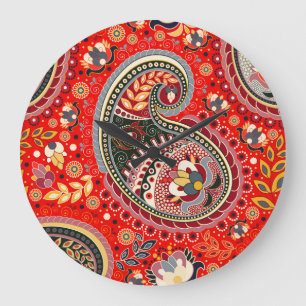 Colourful Paisley Indian Seamless Pattern Large Clock