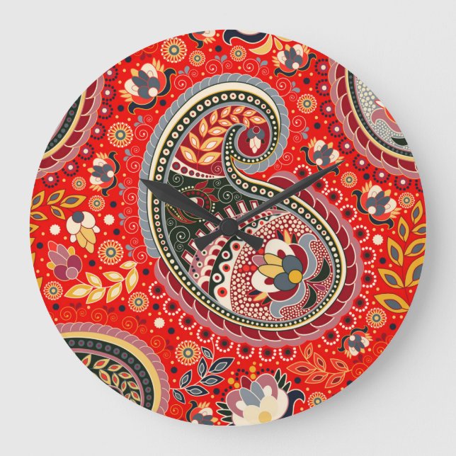 Colourful Paisley Indian Seamless Pattern Large Clock (Front)