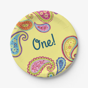 Colourful Paisley Kids Birthday Party Paper Plate