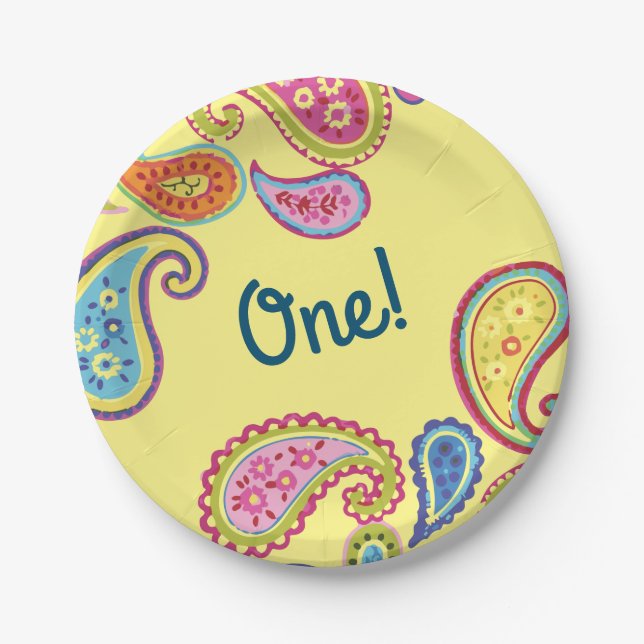 Colourful Paisley Kids Birthday Party Paper Plate (Front)