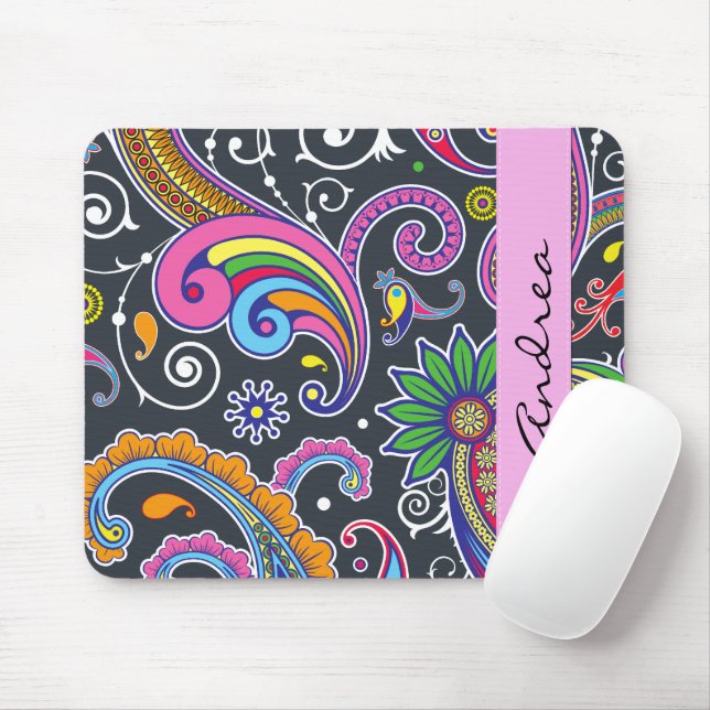 Colourful Paisley, Paisley Pattern, Your Name Mouse Pad (With Mouse)