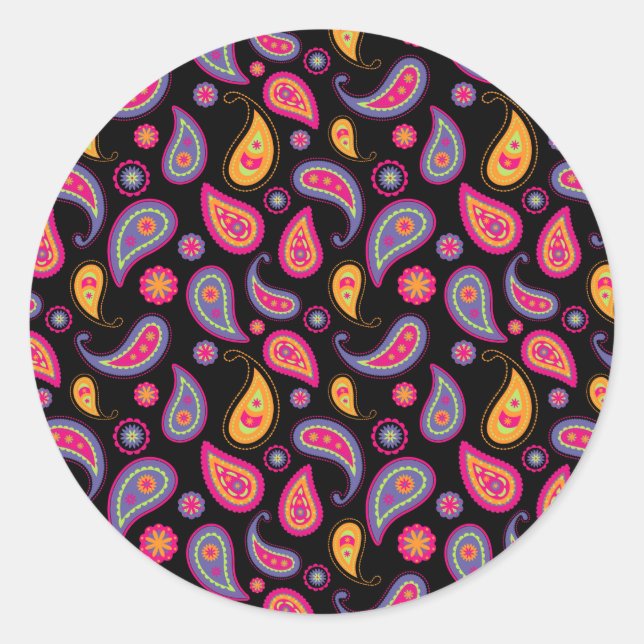 Colourful Paisley Pattern Classic Round Sticker (Front)