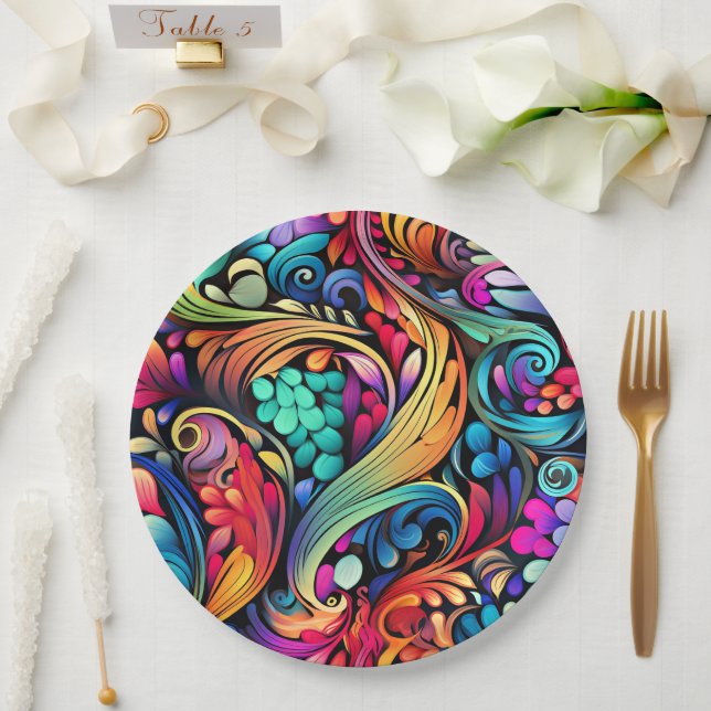 Colourful Paisley Pattern Paper Plate (Wedding)