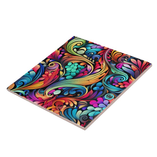 Colourful Paisley Pattern Tile (Side)