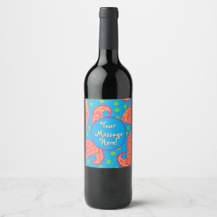 Colourful Paisley Pattern Wine Label
