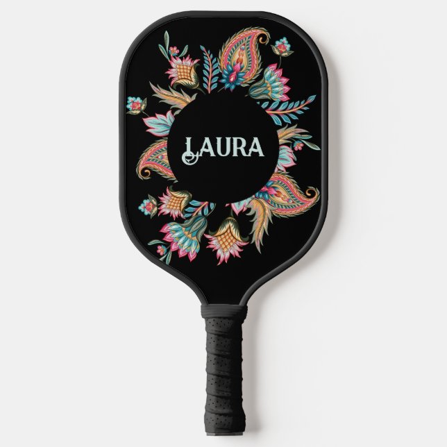 Colourful Paisley Personalised Pickleball Paddle (Front)