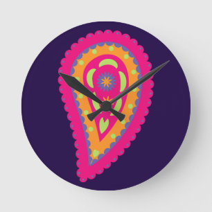 Colourful Paisley Round Clock