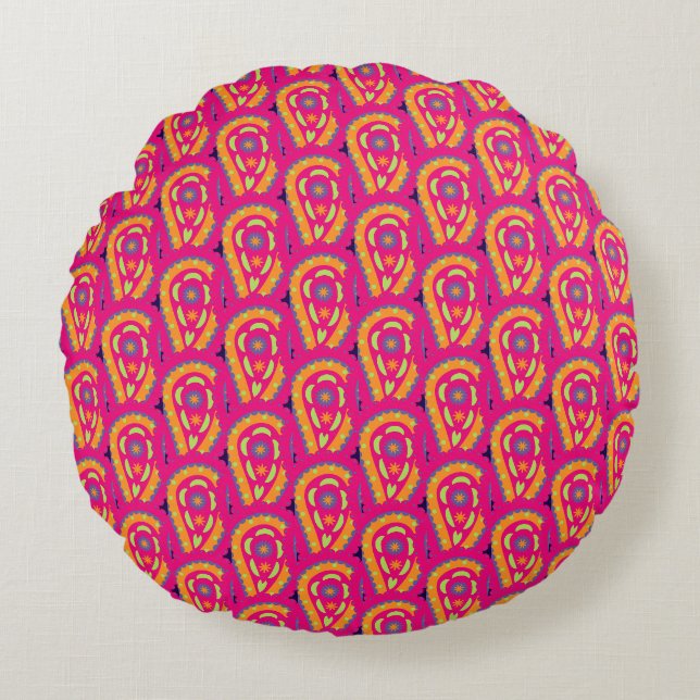 Colourful Paisley Round Cushion (Front)