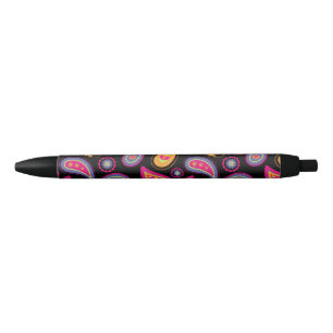 Colourful Paisley seamless Pattern Black Ink Pen