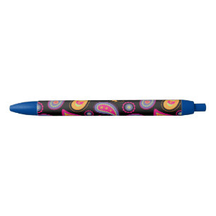 Colourful Paisley seamless Pattern Black Ink Pen