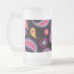 Colourful Paisley seamless Pattern Frosted Glass Beer Mug