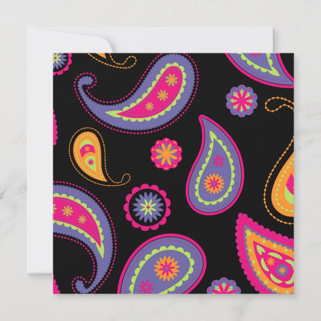 Colourful Paisley seamless Pattern Invitation (Front)