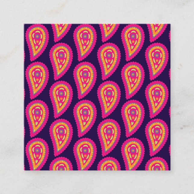 Colourful Paisley Square Business Card (Front)