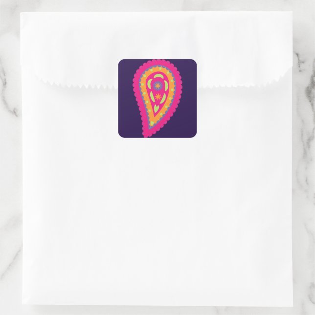 Colourful Paisley Square Sticker (Bag)