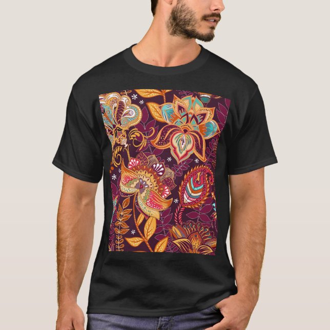 Colourful Paisley Style Floral Pattern T-Shirt (Front)