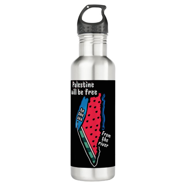 colourful palestine watermelon map graphic design 710 ml water bottle (Front)