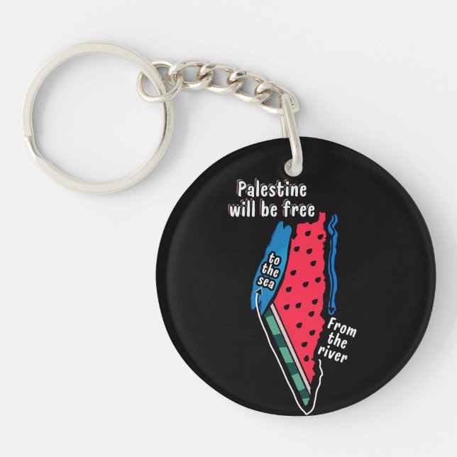 colourful palestine watermelon map graphic design key ring (Front)