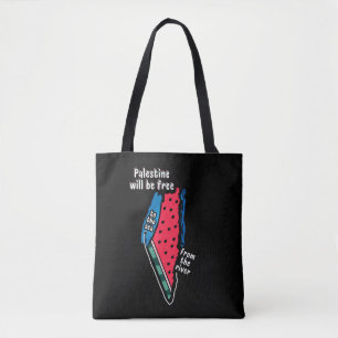 colourful palestine watermelon map graphic design tote bag